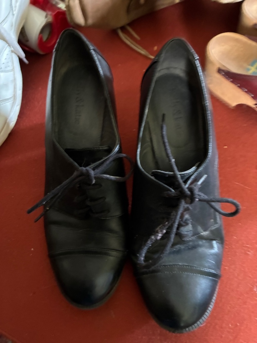 Kelly & Katie Black Leather Lace-Up Heels